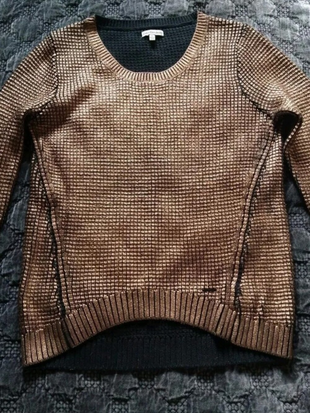 Calvin Klein Metallic Bronze Knit Sweater - Women's Lightweight Pullover